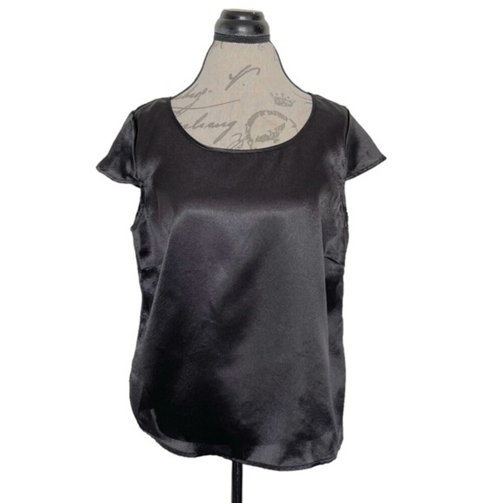 Giovanni Signature Womens Black Blouse Top Short Sleeve Metallic Scoop Size 12